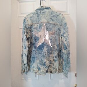 Denim Jacket with Silver Star Acid Wash